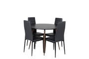 Venture Home Plaza rund bord 100 cm - Black Top - Walnut legs+Slim High Back Spisebordsstol - Black Legs - Black PU_4