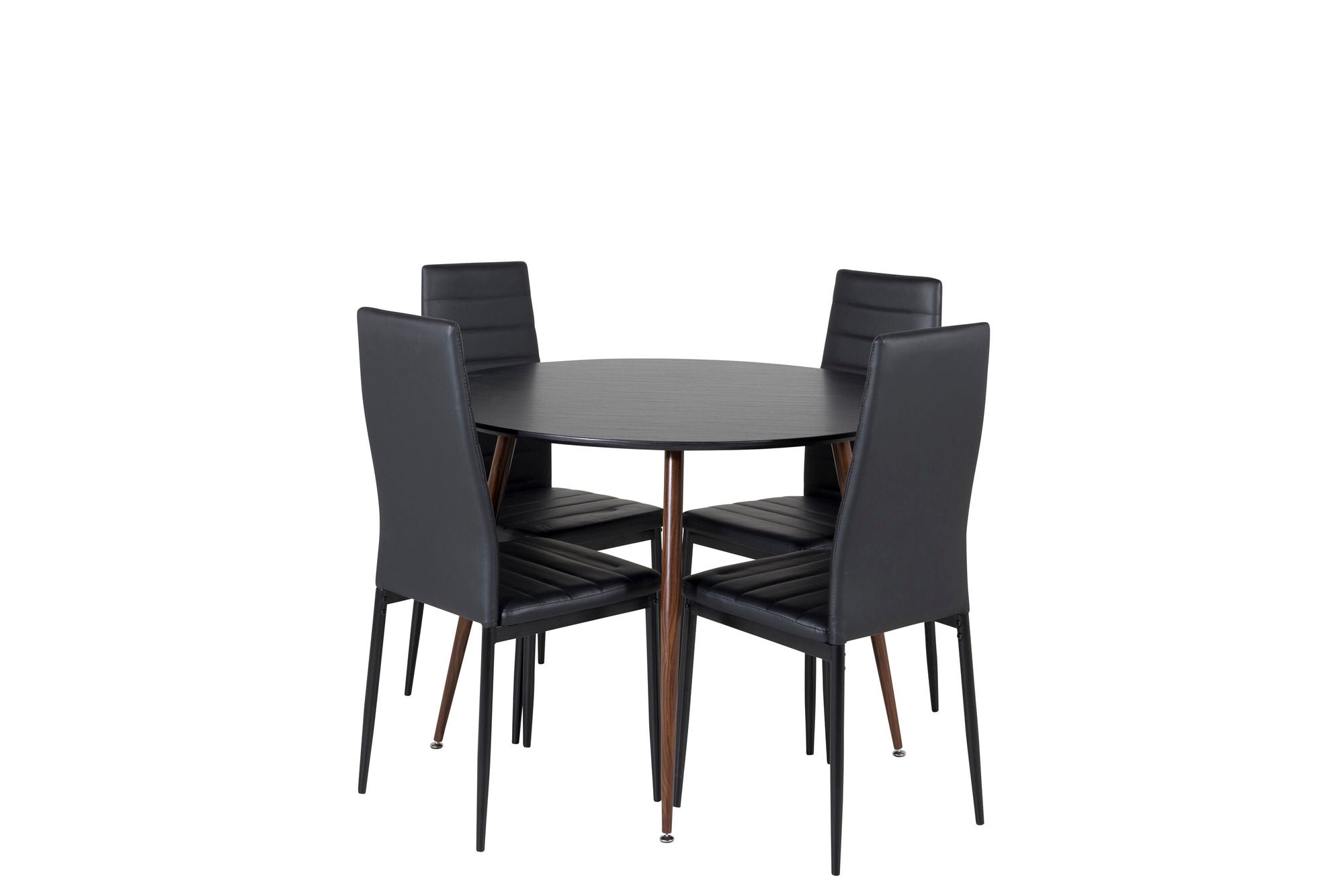 Venture Home Plaza rund bord 100 cm - Black Top - Walnut legs+Slim High Back Spisebordsstol - Black Legs - Black PU_4