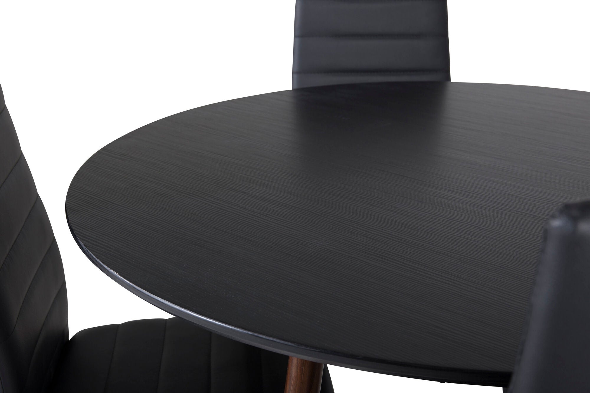 Venture Home Plaza rund bord 100 cm - Black Top - Walnut legs+Slim High Back Spisebordsstol - Black Legs - Black PU_4