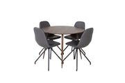 Venture Home Plaza rund bord 100 cm - Walnut top - Walnut legs+Polar Spisebordsstol with Spin function - black Legs - Black PU - Black Stitches_4