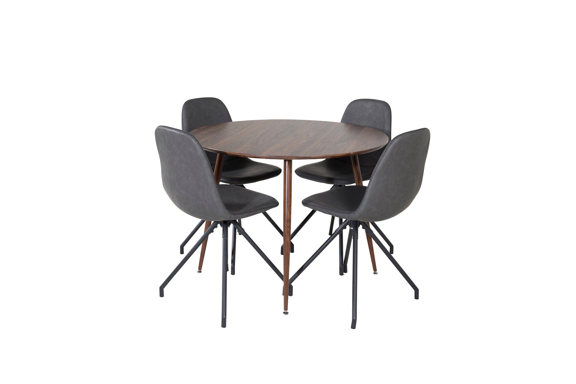 Venture Home Plaza rund bord 100 cm - Walnut top - Walnut legs+Polar Spisebordsstol with Spin function - black Legs - Black PU - Black Stitches_4