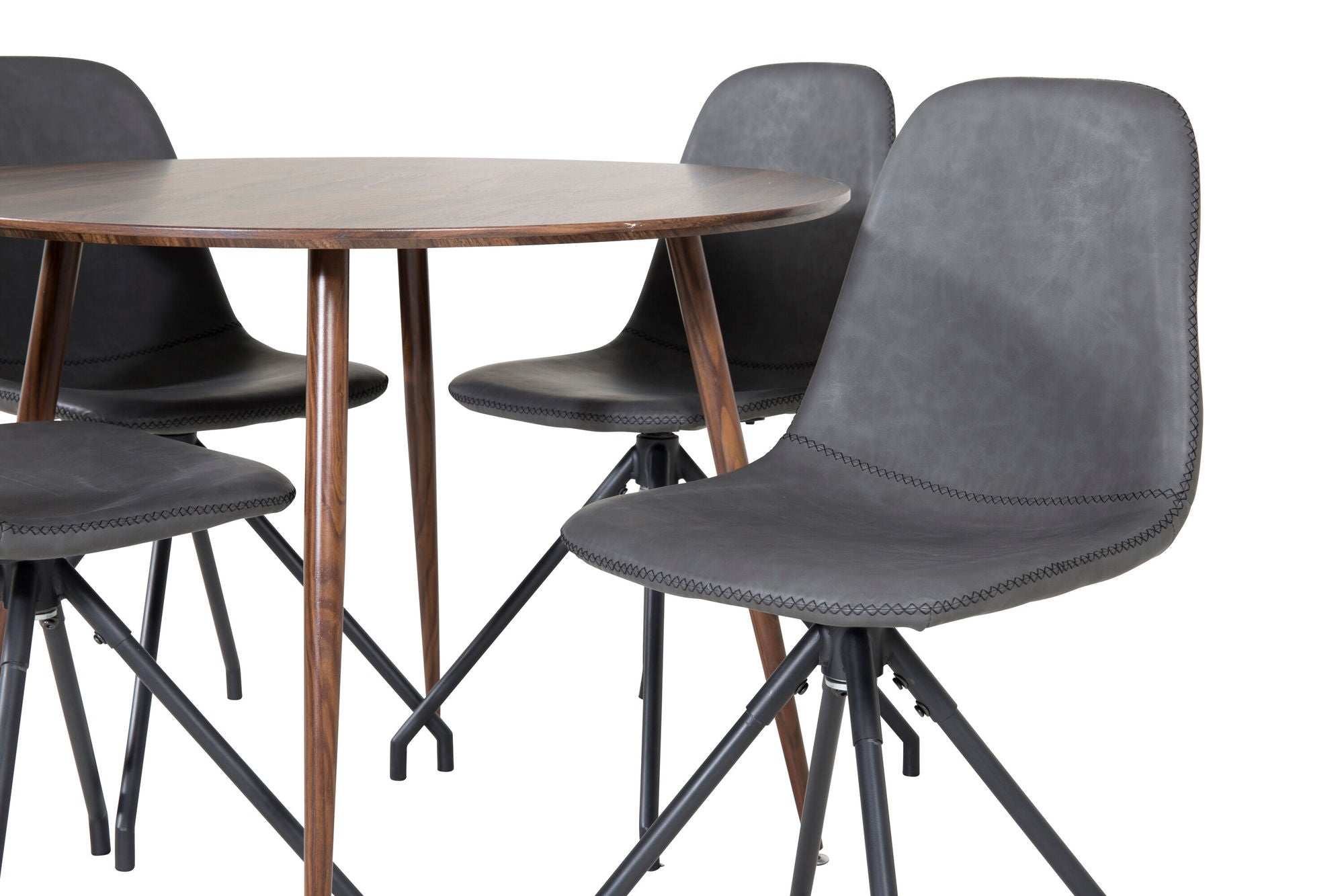 Venture Home Plaza rund bord 100 cm - Walnut top - Walnut legs+Polar Spisebordsstol with Spin function - black Legs - Black PU - Black Stitches_4