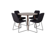 Venture Home Plaza rund bord 100 cm - Walnut top - Walnut legs+Muce Spisebordsstol - Black Legs - Black Fabric_4