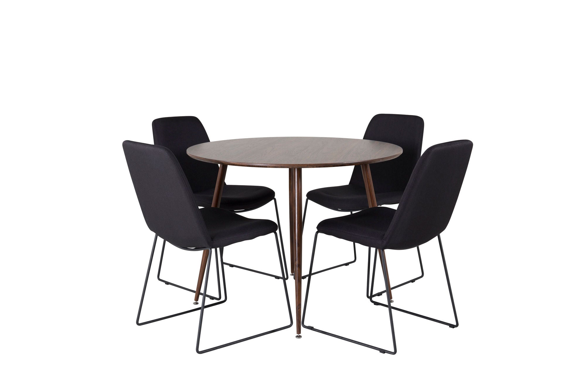 Venture Home Plaza rund bord 100 cm - Walnut top - Walnut legs+Muce Spisebordsstol - Black Legs - Black Fabric_4