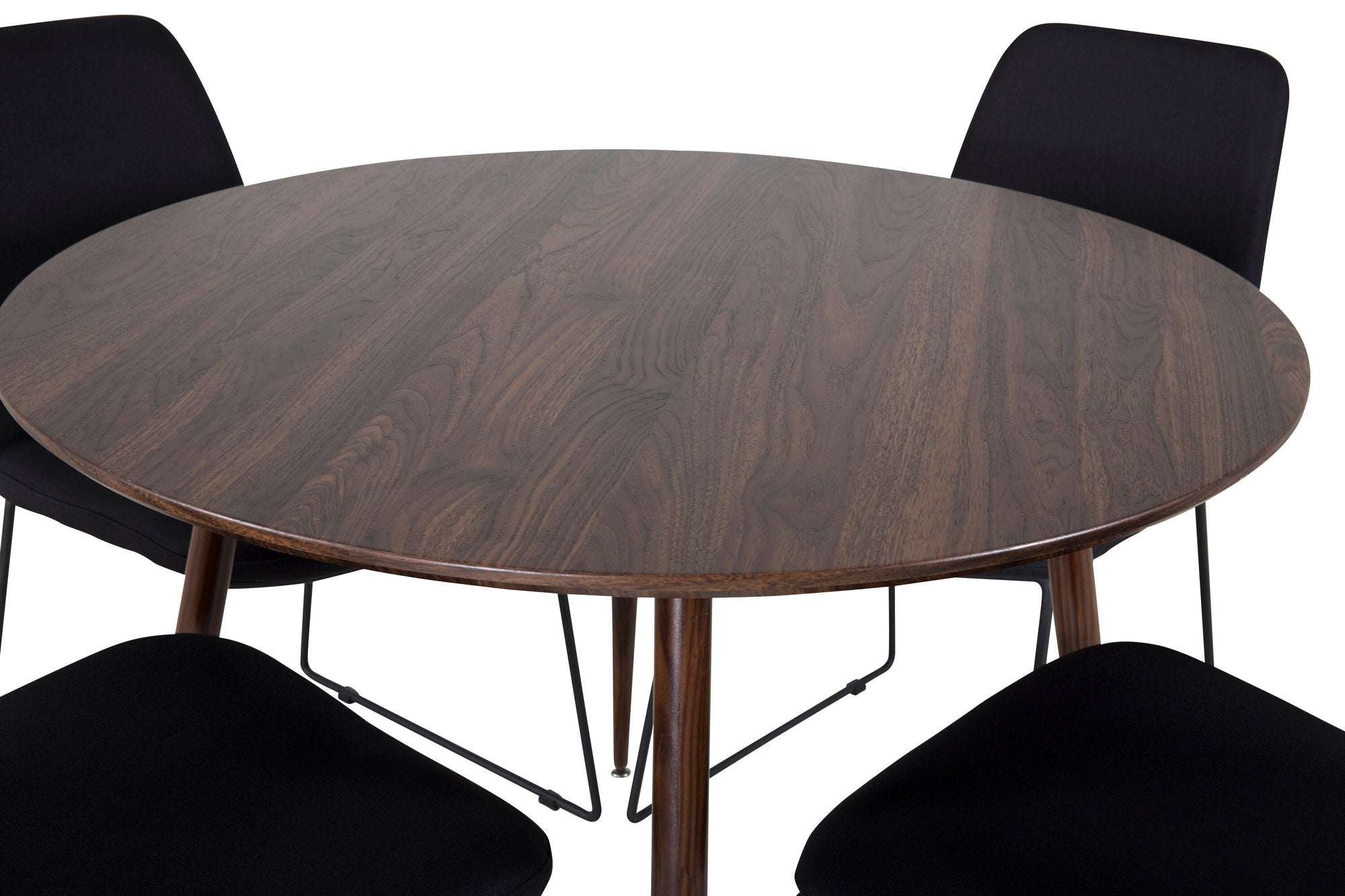Venture Home Plaza rund bord 100 cm - Walnut top - Walnut legs+Muce Spisebordsstol - Black Legs - Black Fabric_4
