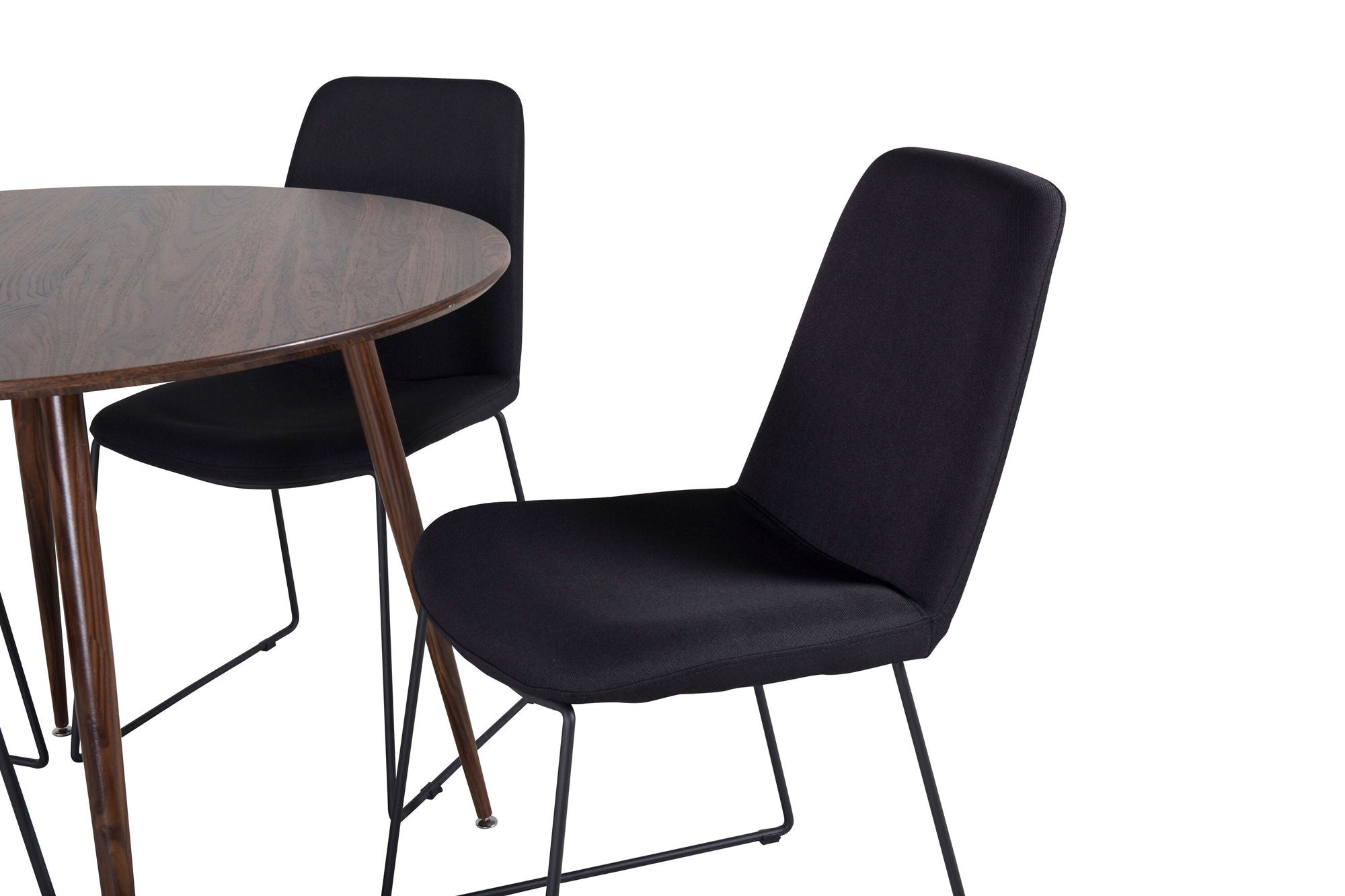 Venture Home Plaza rund bord 100 cm - Walnut top - Walnut legs+Muce Spisebordsstol - Black Legs - Black Fabric_4