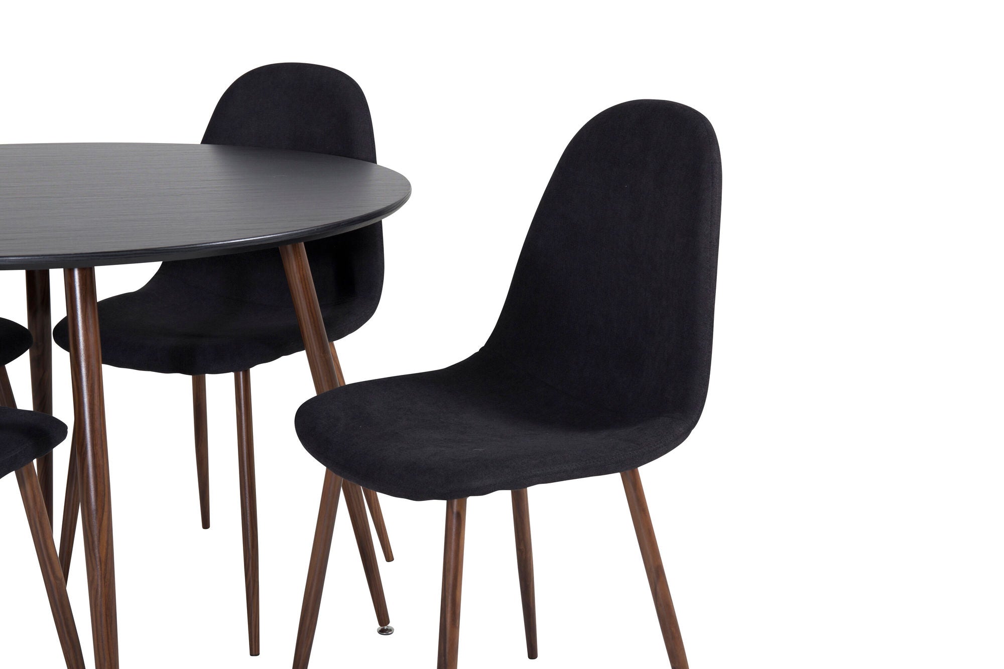 Venture Home Plaza rund bord 100 cm - Black Top - Walnut legs+Polar Spisebordsstol - Walnut Legs - Black Fabric_4