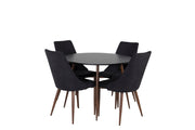 Venture Home Plaza rund bord 100 cm - Black Top - Walnut legs+Leone Spisebordsstol - Walnut legs - Black Fabric_4