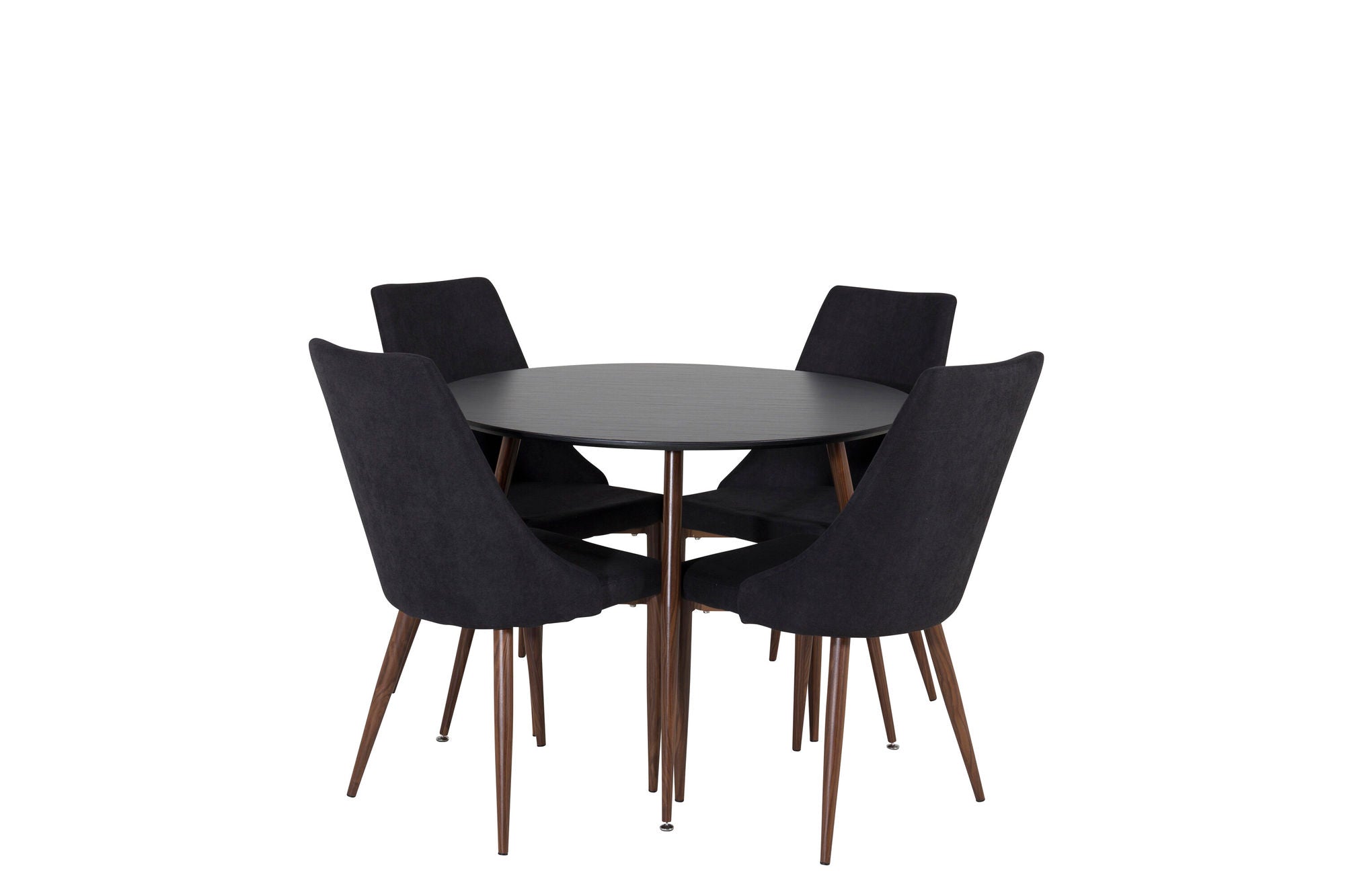 Venture Home Plaza rund bord 100 cm - Black Top - Walnut legs+Leone Spisebordsstol - Walnut legs - Black Fabric_4
