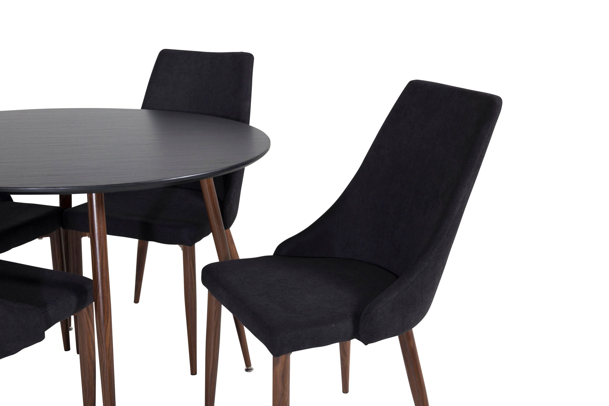 Venture Home Plaza rund bord 100 cm - Black Top - Walnut legs+Leone Spisebordsstol - Walnut legs - Black Fabric_4