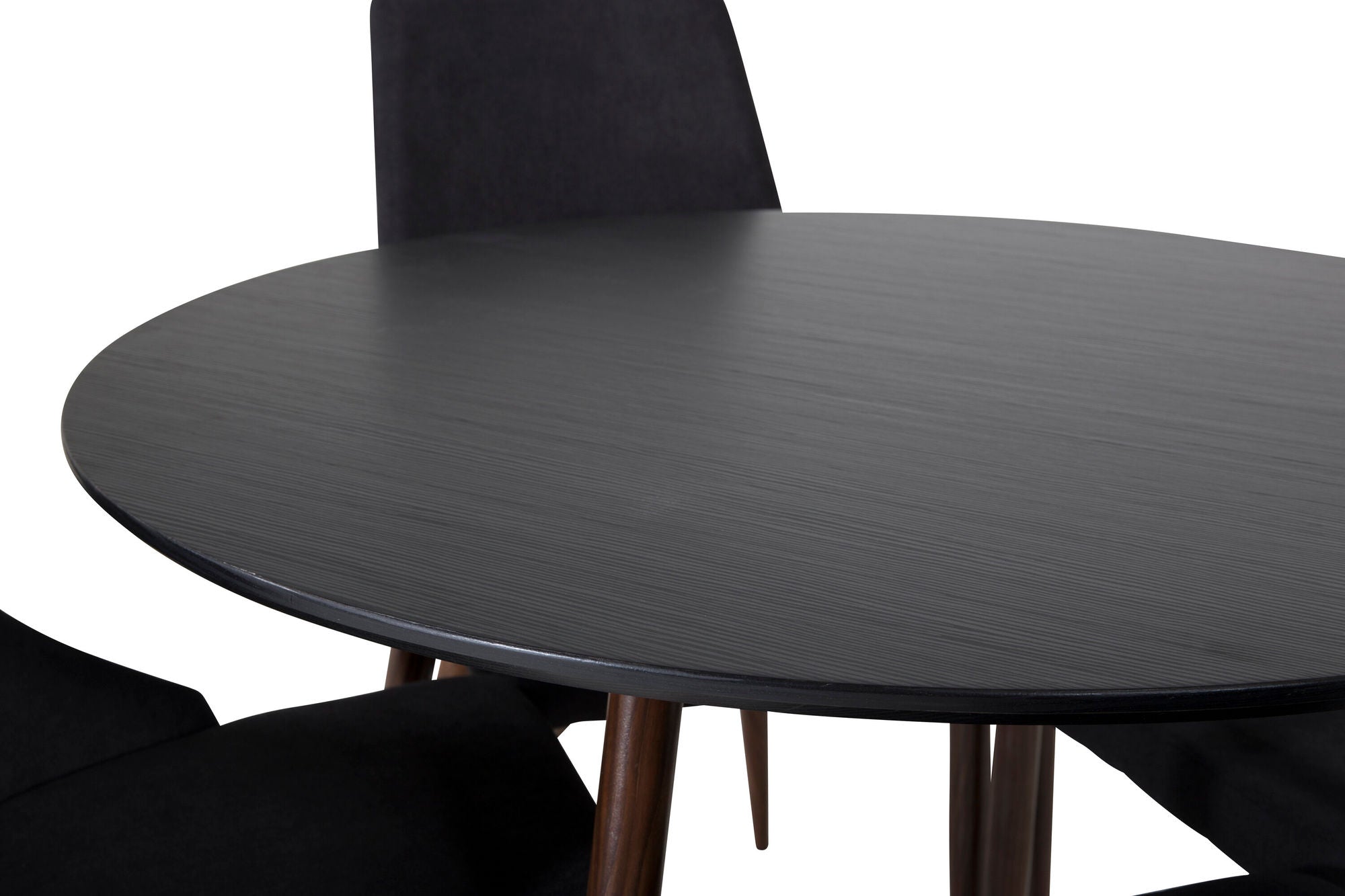 Venture Home Plaza rund bord 100 cm - Black Top - Walnut legs+Leone Spisebordsstol - Walnut legs - Black Fabric_4