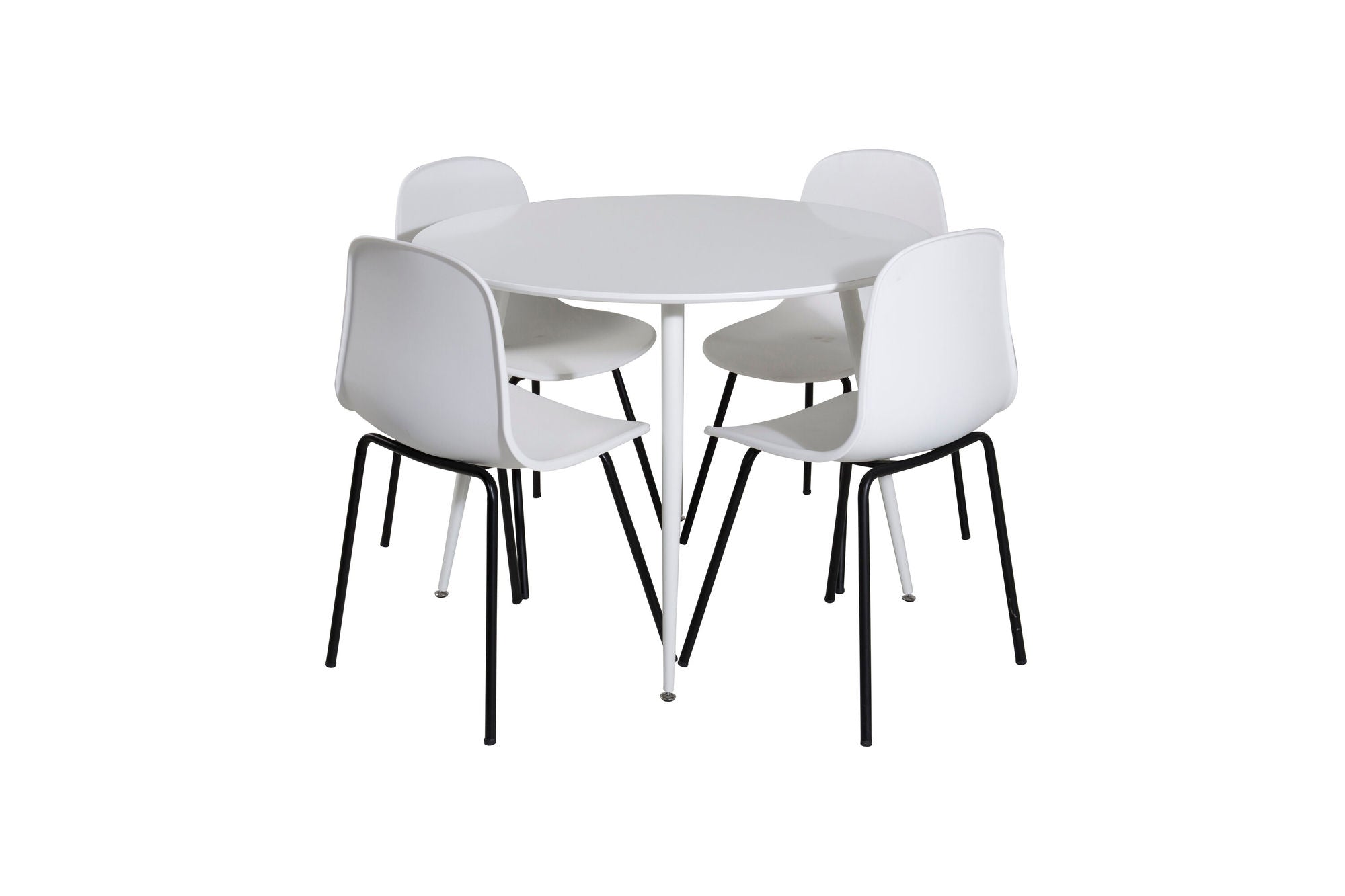 Venture Home Plaza rund bord 100 cm - White top / White Legs+Arctic Spisebordsstol - Black Legs - White Plastic_4