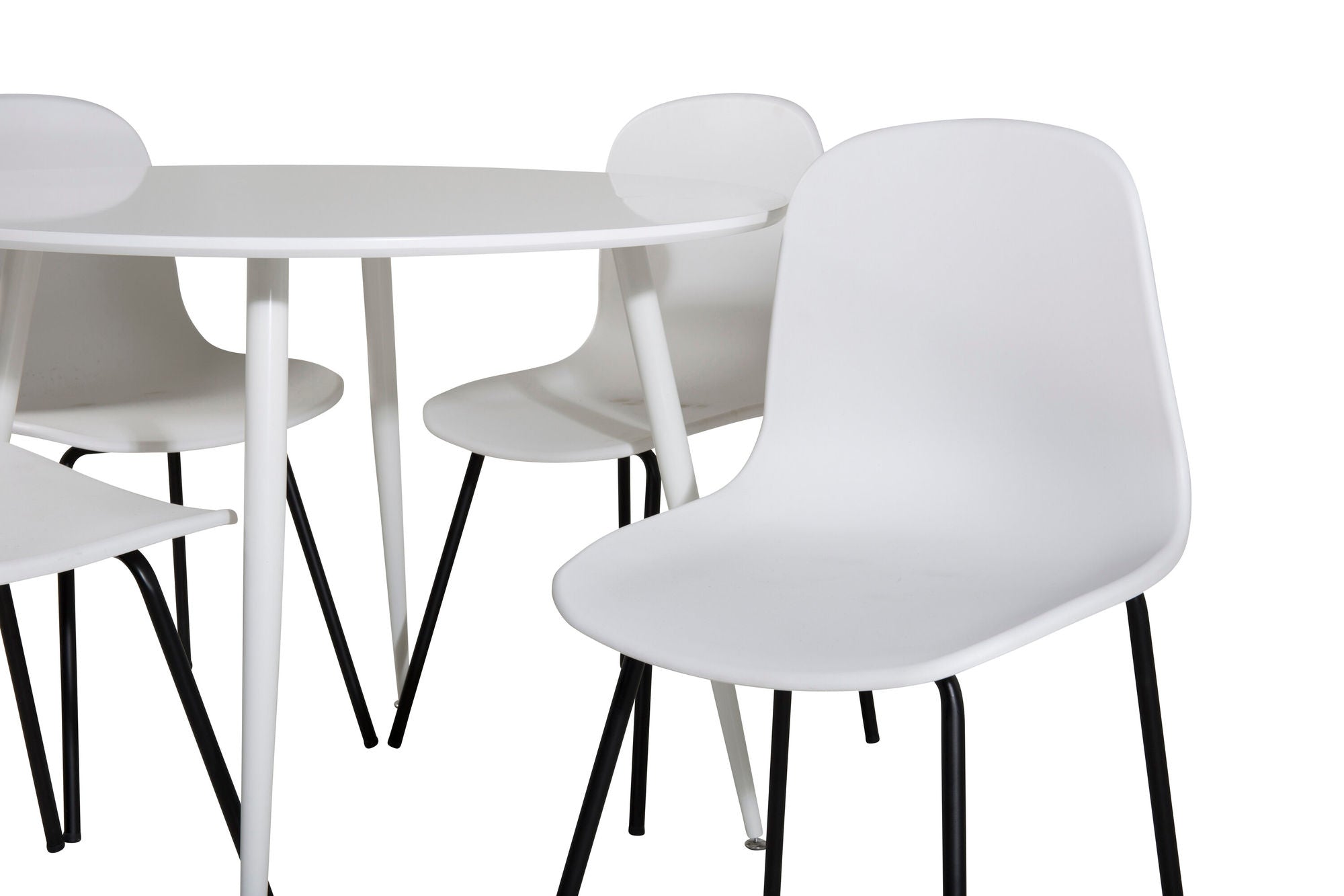 Venture Home Plaza rund bord 100 cm - White top / White Legs+Arctic Spisebordsstol - Black Legs - White Plastic_4