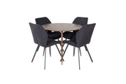 Venture Home Plaza rund bord 100 cm - Walnut top - Walnut legs+Gemma Spisebordsstol - Black Legs - Black Fabric_4