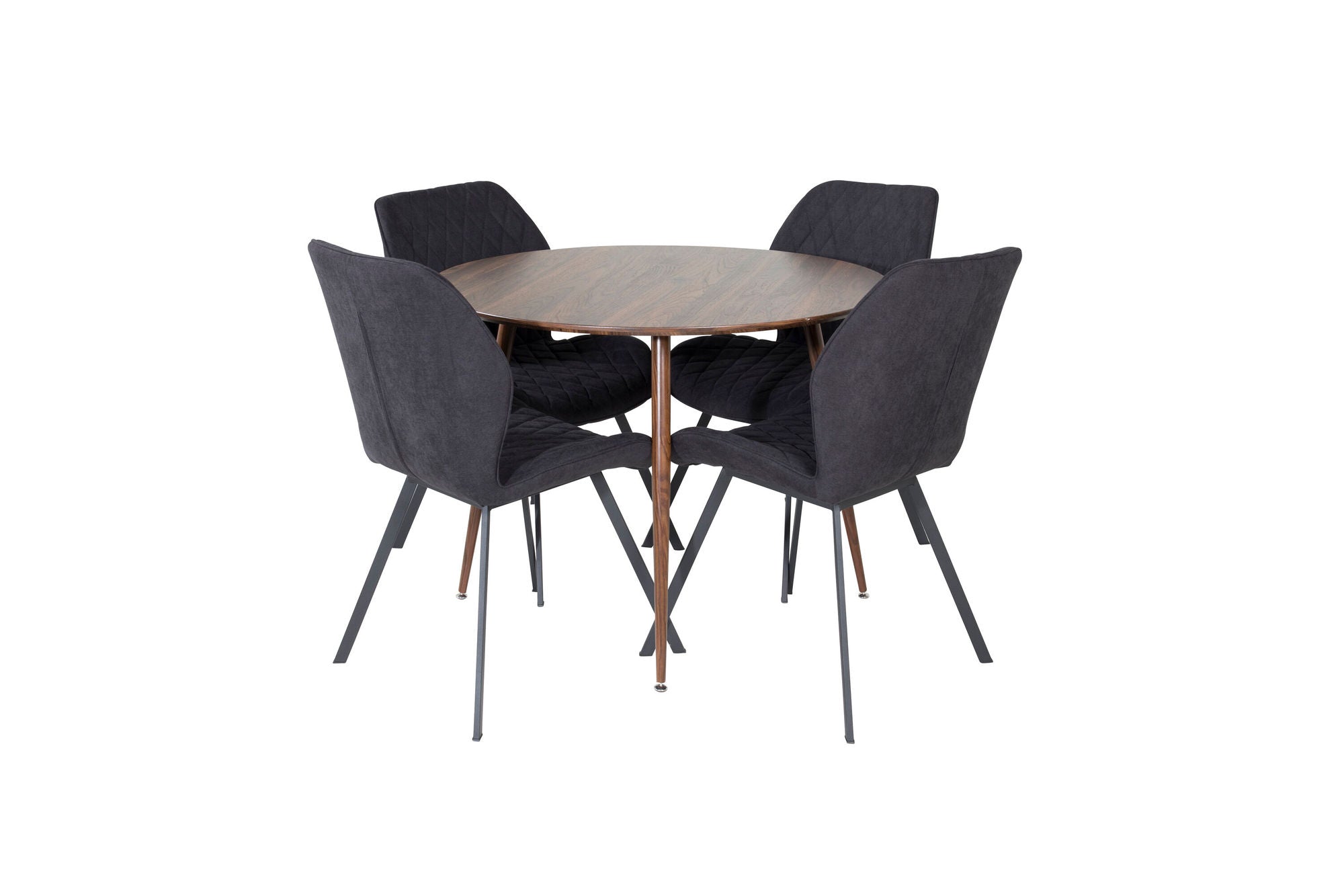 Venture Home Plaza rund bord 100 cm - Walnut top - Walnut legs+Gemma Spisebordsstol - Black Legs - Black Fabric_4