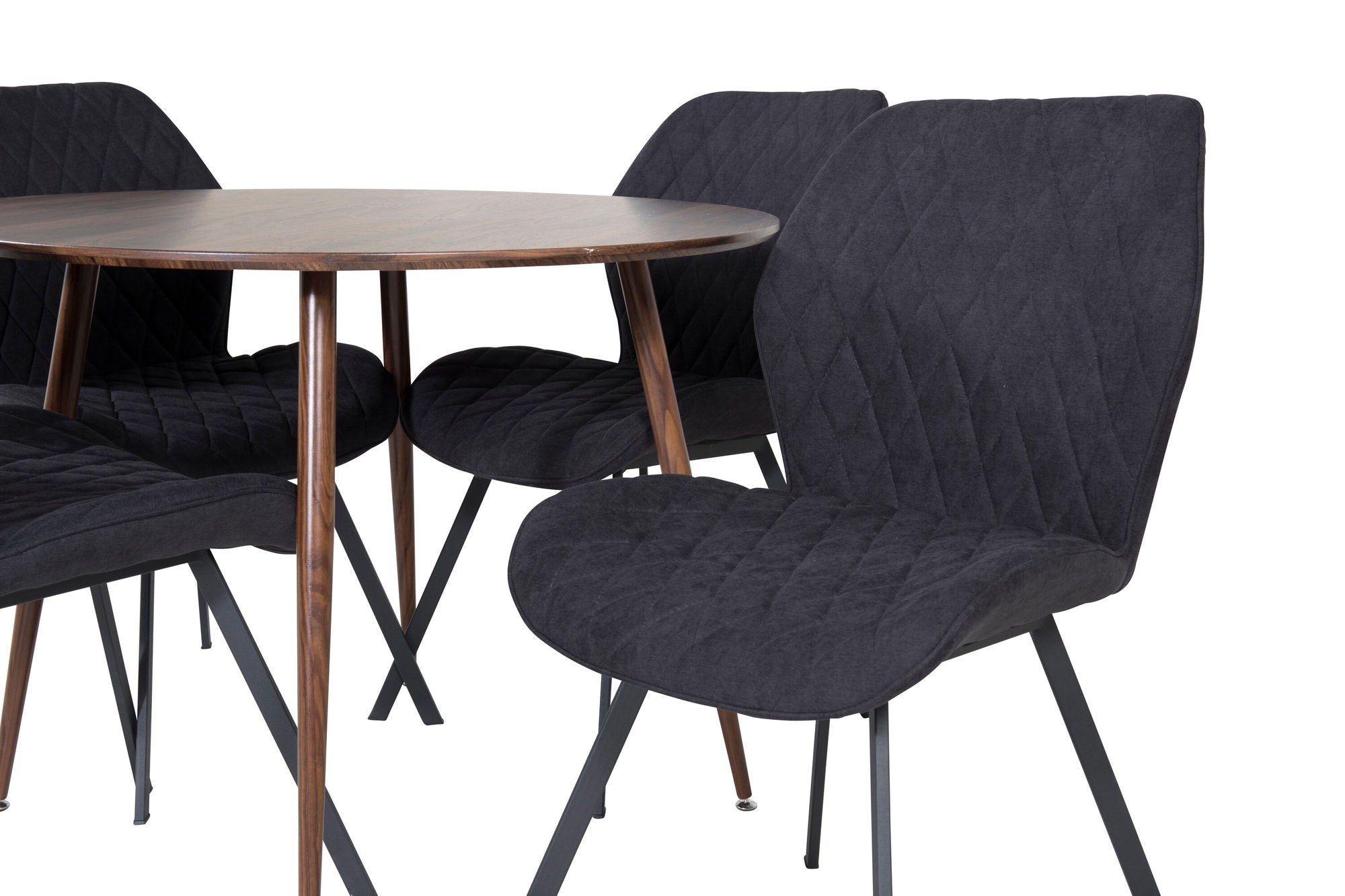 Venture Home Plaza rund bord 100 cm - Walnut top - Walnut legs+Gemma Spisebordsstol - Black Legs - Black Fabric_4