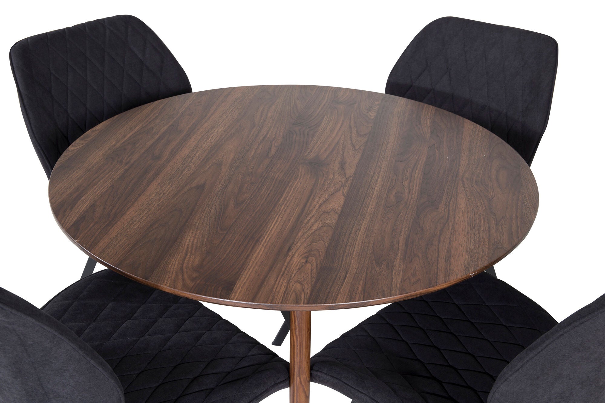 Venture Home Plaza rund bord 100 cm - Walnut top - Walnut legs+Gemma Spisebordsstol - Black Legs - Black Fabric_4