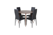 Venture Home Plaza rund bord 100 cm - Walnut top - Walnut legs+Slim High Back Spisebordsstol - Black Legs - Black PU_4