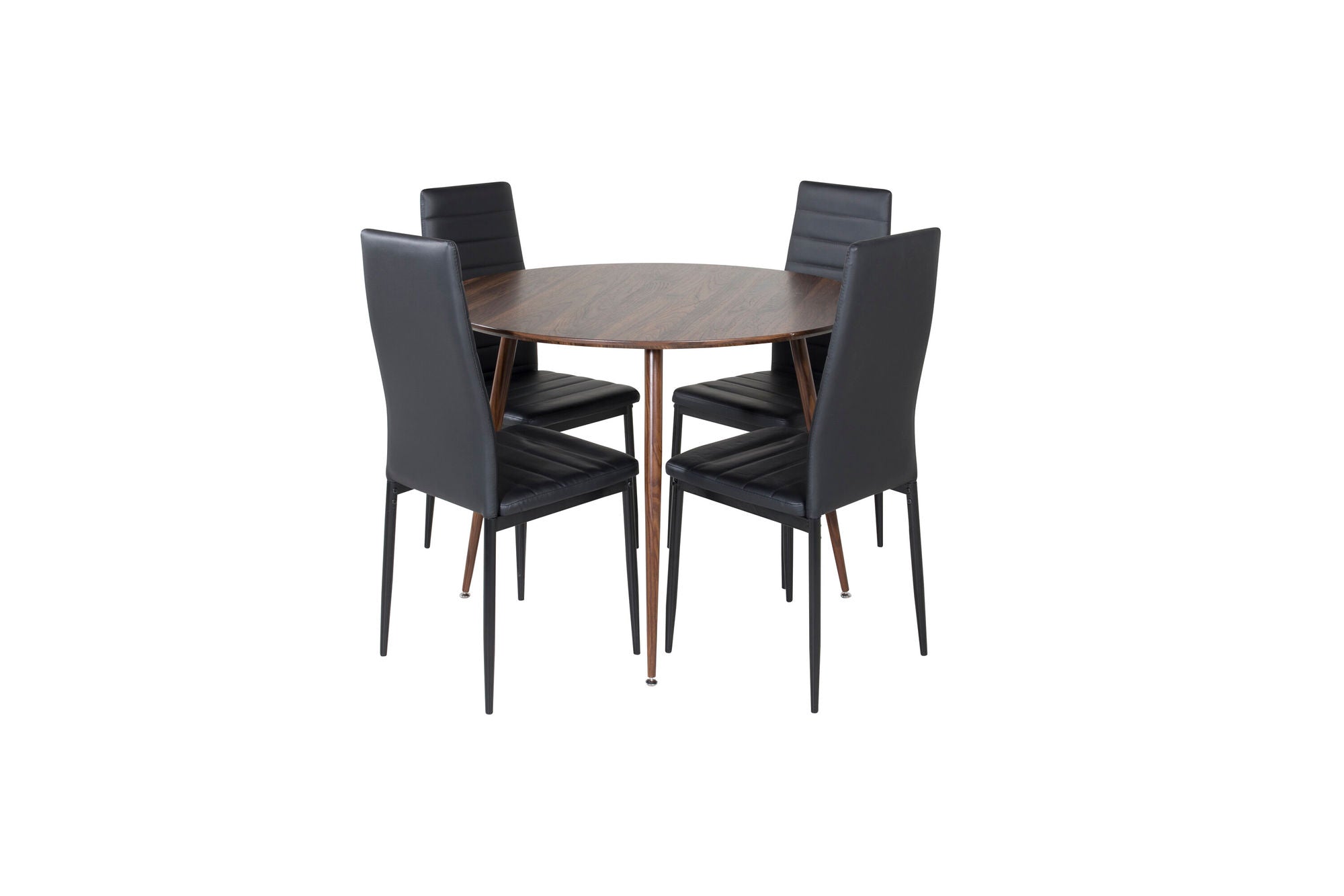 Venture Home Plaza rund bord 100 cm - Walnut top - Walnut legs+Slim High Back Spisebordsstol - Black Legs - Black PU_4