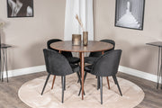 Venture Home Plaza rund bord 100 cm - Walnut top - Walnut legs+Velvet Spisebordsstol - Black / Black_4