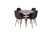 Venture Home Plaza rund bord 100 cm - Walnut top - Walnut legs+Polar Spisebordsstol - Walnut Legs - Black Fabric_4