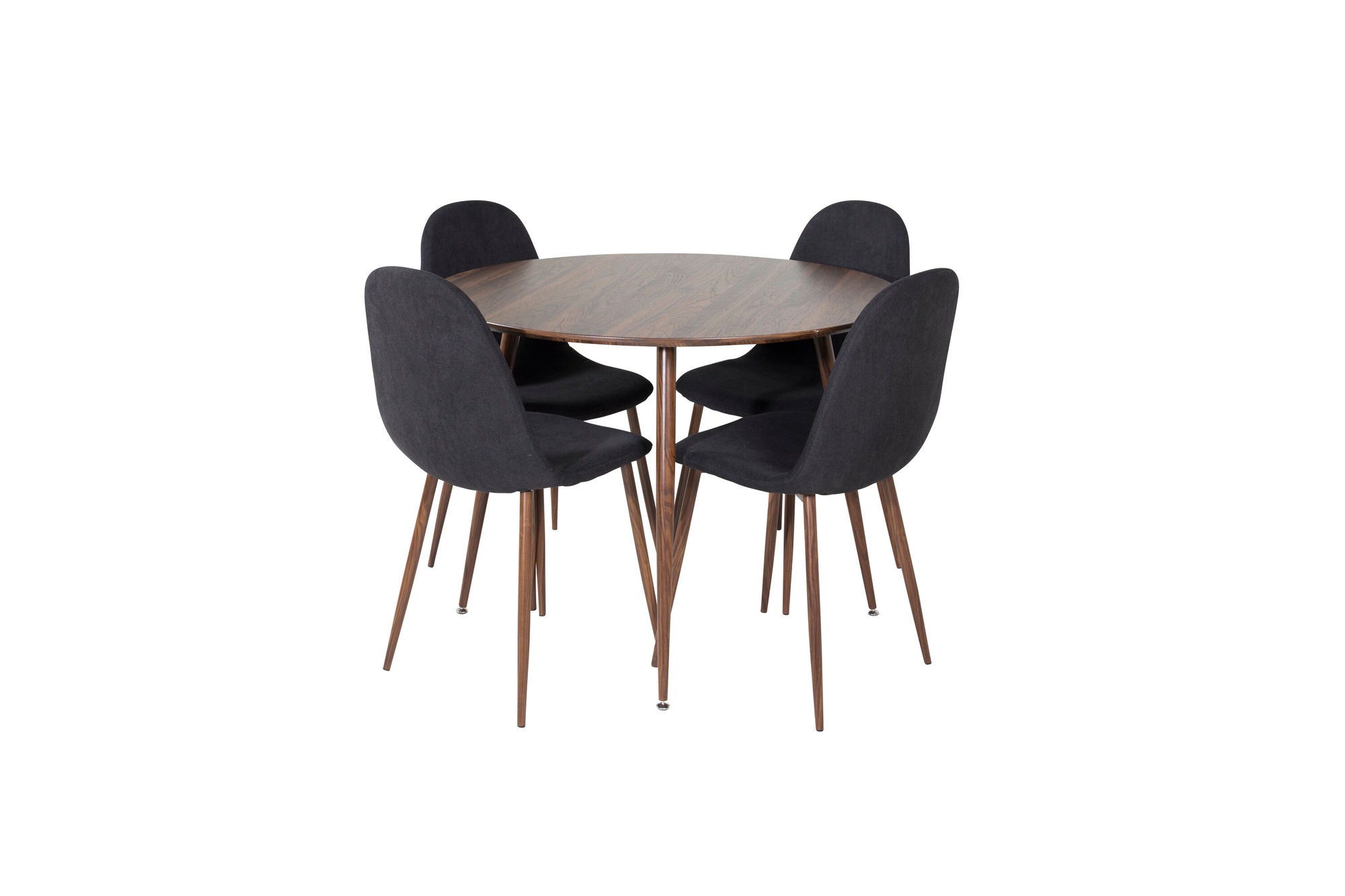 Venture Home Plaza rund bord 100 cm - Walnut top - Walnut legs+Polar Spisebordsstol - Walnut Legs - Black Fabric_4