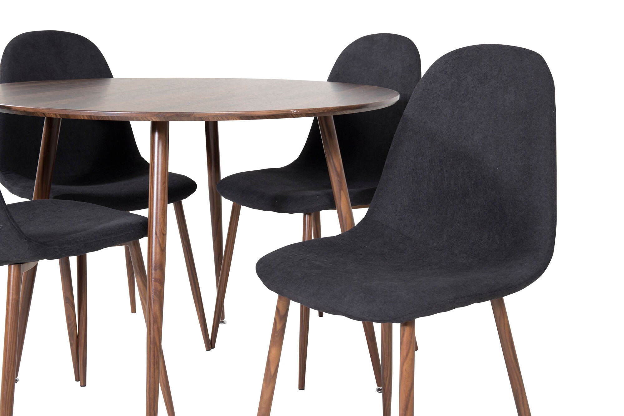 Venture Home Plaza rund bord 100 cm - Walnut top - Walnut legs+Polar Spisebordsstol - Walnut Legs - Black Fabric_4