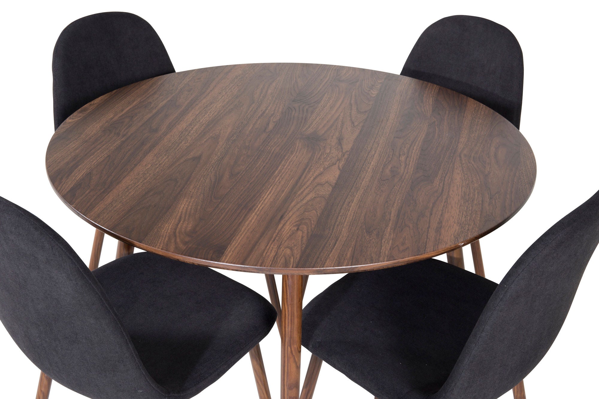 Venture Home Plaza rund bord 100 cm - Walnut top - Walnut legs+Polar Spisebordsstol - Walnut Legs - Black Fabric_4