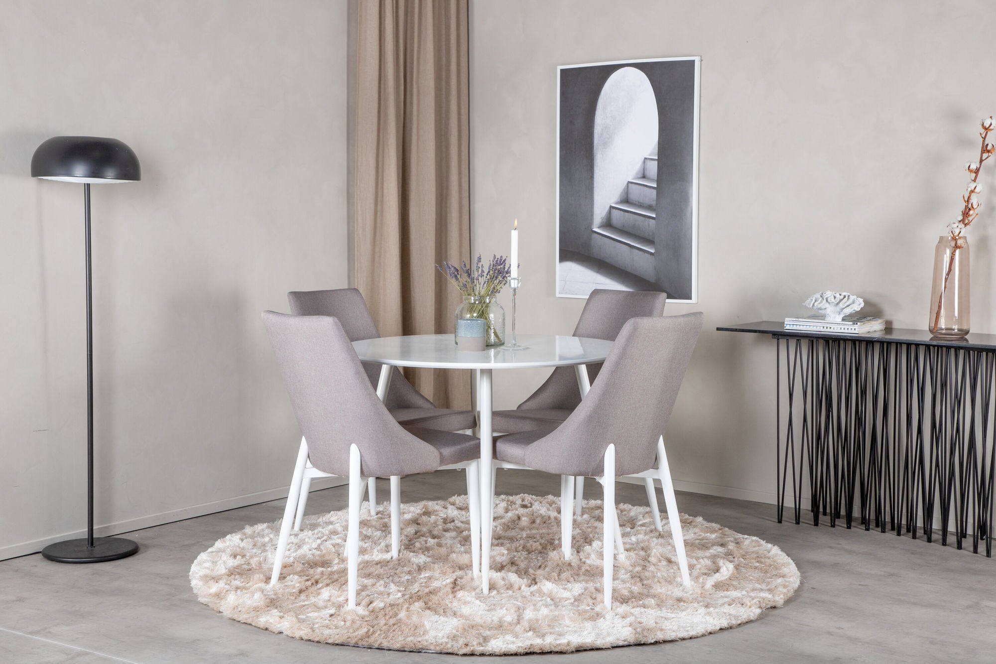 Venture Home Plaza rund bord 100 cm - White top / White Legs +Leone 2.0 Polar Grey - White Legs _4