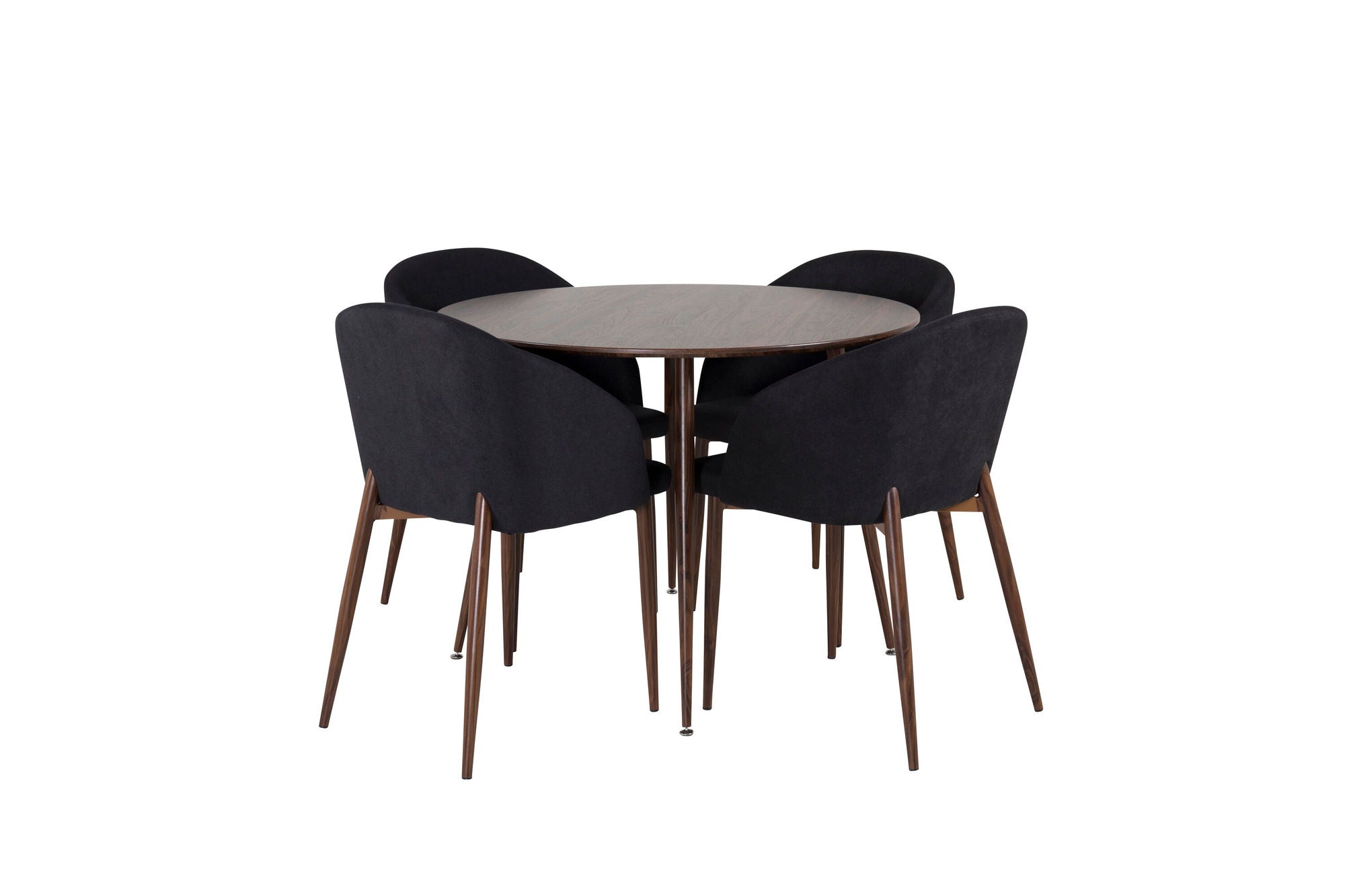 Venture Home Plaza rund bord 100 cm - Walnut top - Walnut legs+Arch Spisebordsstol - Walnut Legs - Black Fabric_4