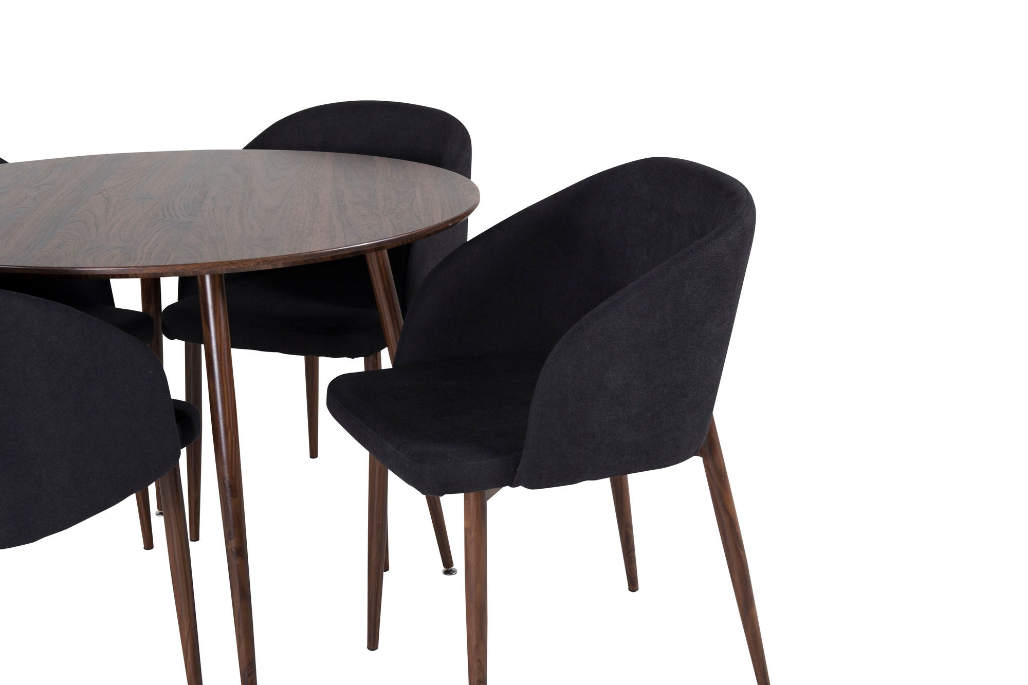 Venture Home Plaza rund bord 100 cm - Walnut top - Walnut legs+Arch Spisebordsstol - Walnut Legs - Black Fabric_4