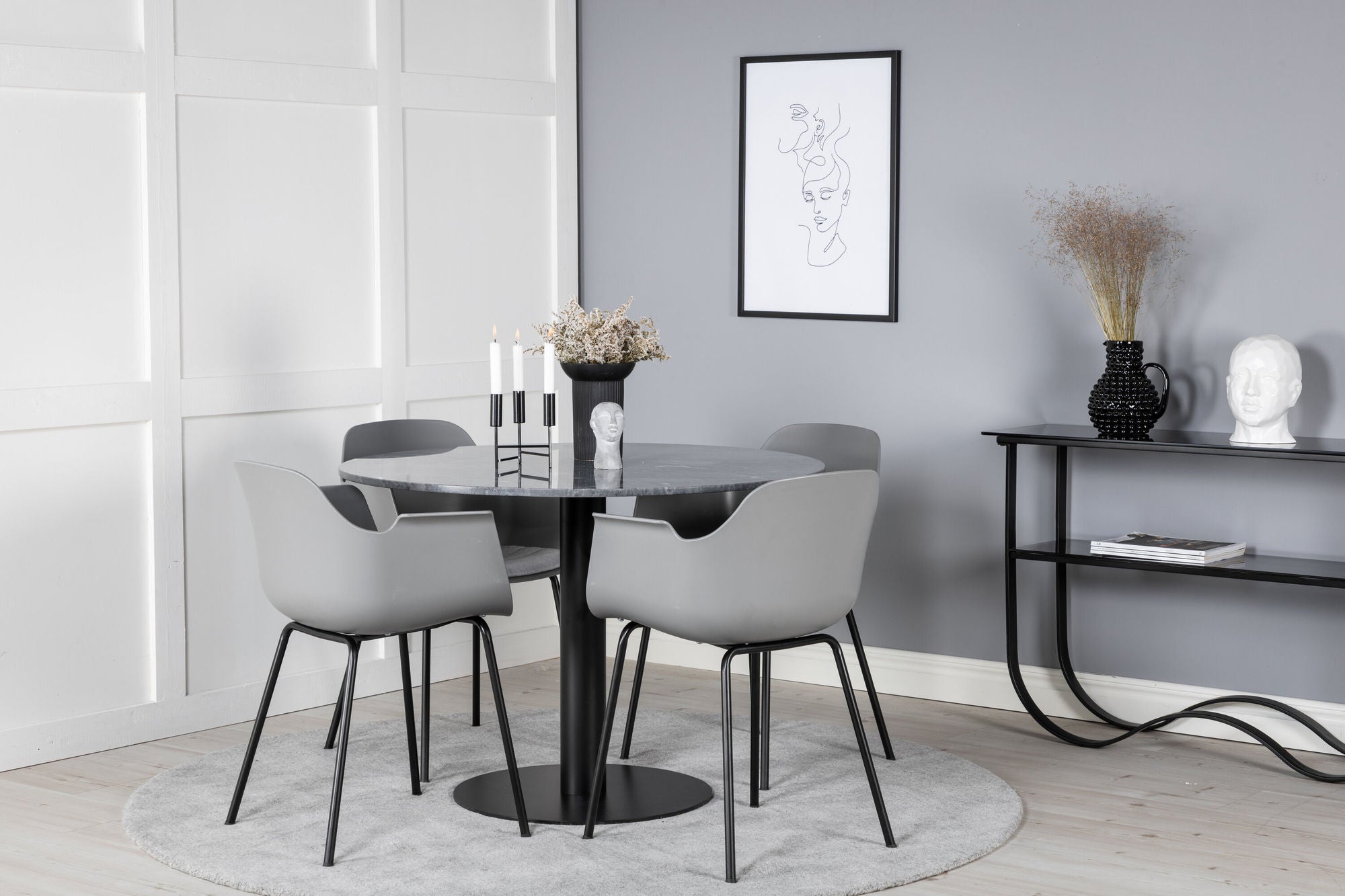 Venture Home Estelle rund spisebord ø106 H75 - Black / Black+Comfort Plastic Spisebordsstol - Black Legs - Grey Plastic_4