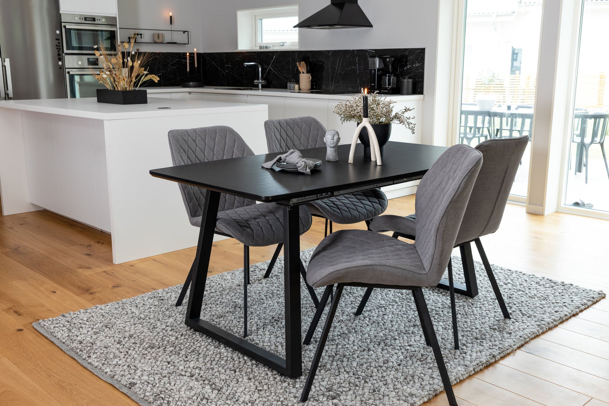 Venture Home Inca Extentionbord - Black top / black Legs+Gemma Spisebordsstol - Black Legs - Grey Fabric_4