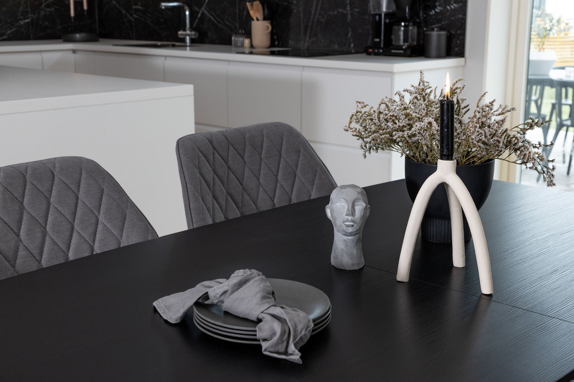 Venture Home Inca Extentionbord - Black top / black Legs+Gemma Spisebordsstol - Black Legs - Grey Fabric_4