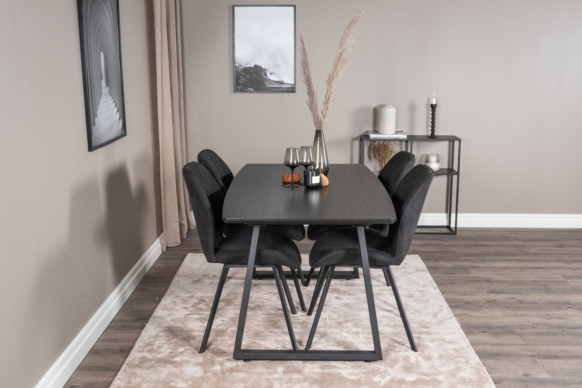 Venture Home Inca Extentionbord - Black top / black Legs+Gemma Spisebordsstol - Black Legs - Black Fabric_4