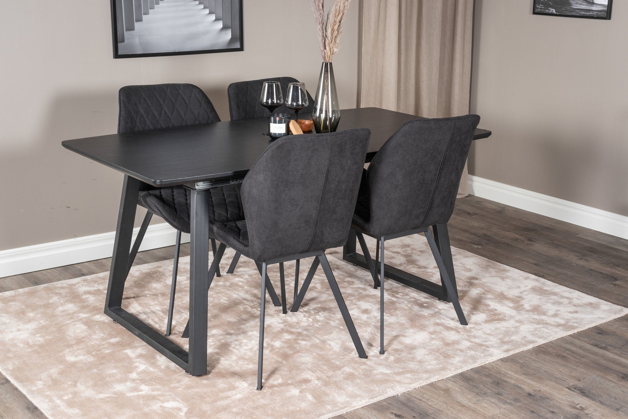 Venture Home Inca Extentionbord - Black top / black Legs+Gemma Spisebordsstol - Black Legs - Black Fabric_4