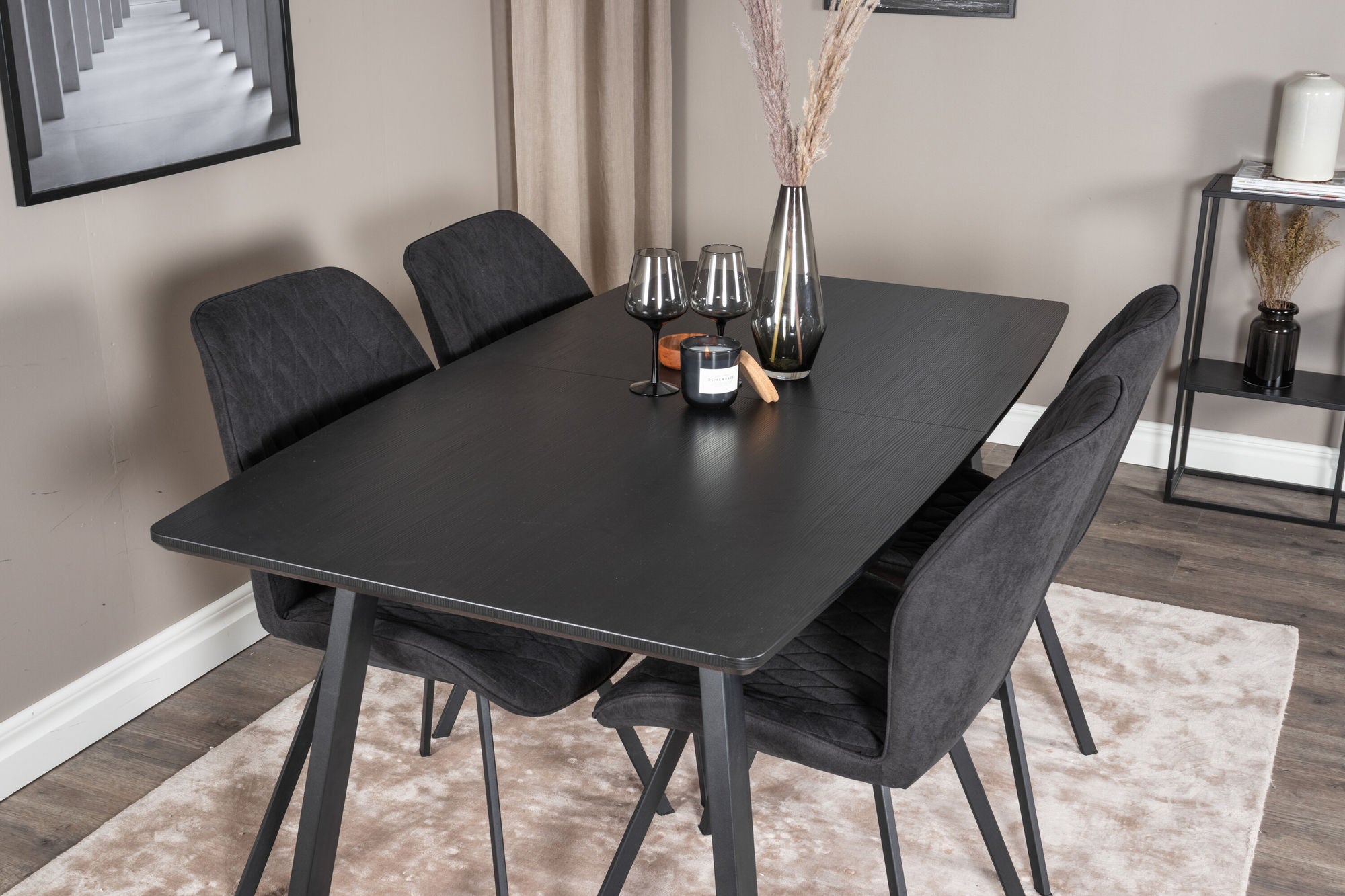 Venture Home Inca Extentionbord - Black top / black Legs+Gemma Spisebordsstol - Black Legs - Black Fabric_4