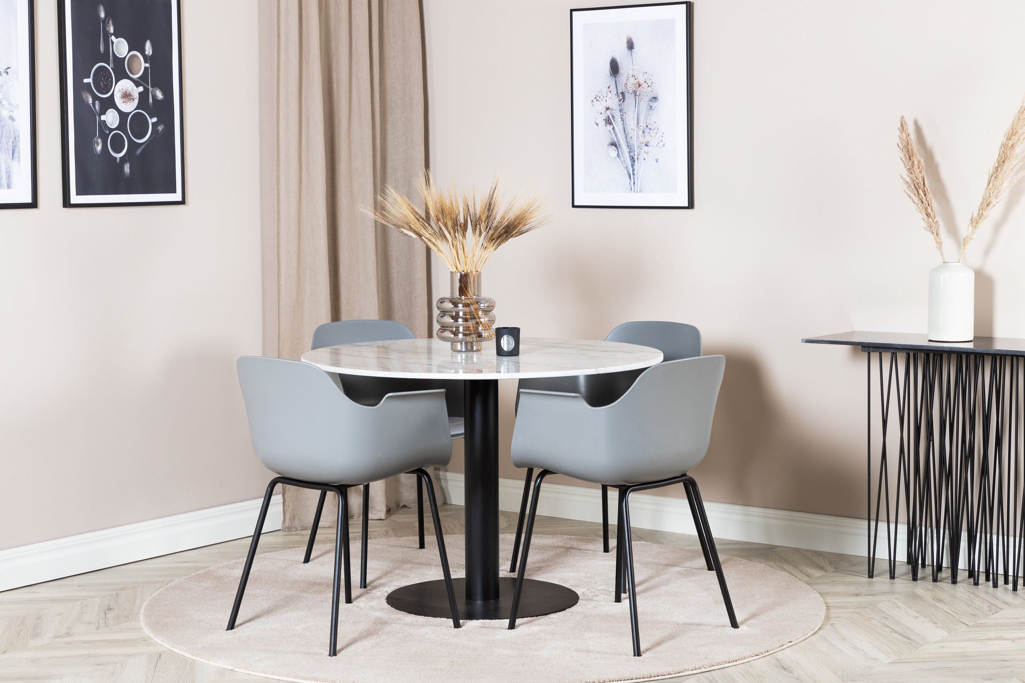 Venture Home Estelle rund spisebord ø106 H75 - White / Black+Comfort Plastic Spisebordsstol - Black Legs - Grey Plastic_4