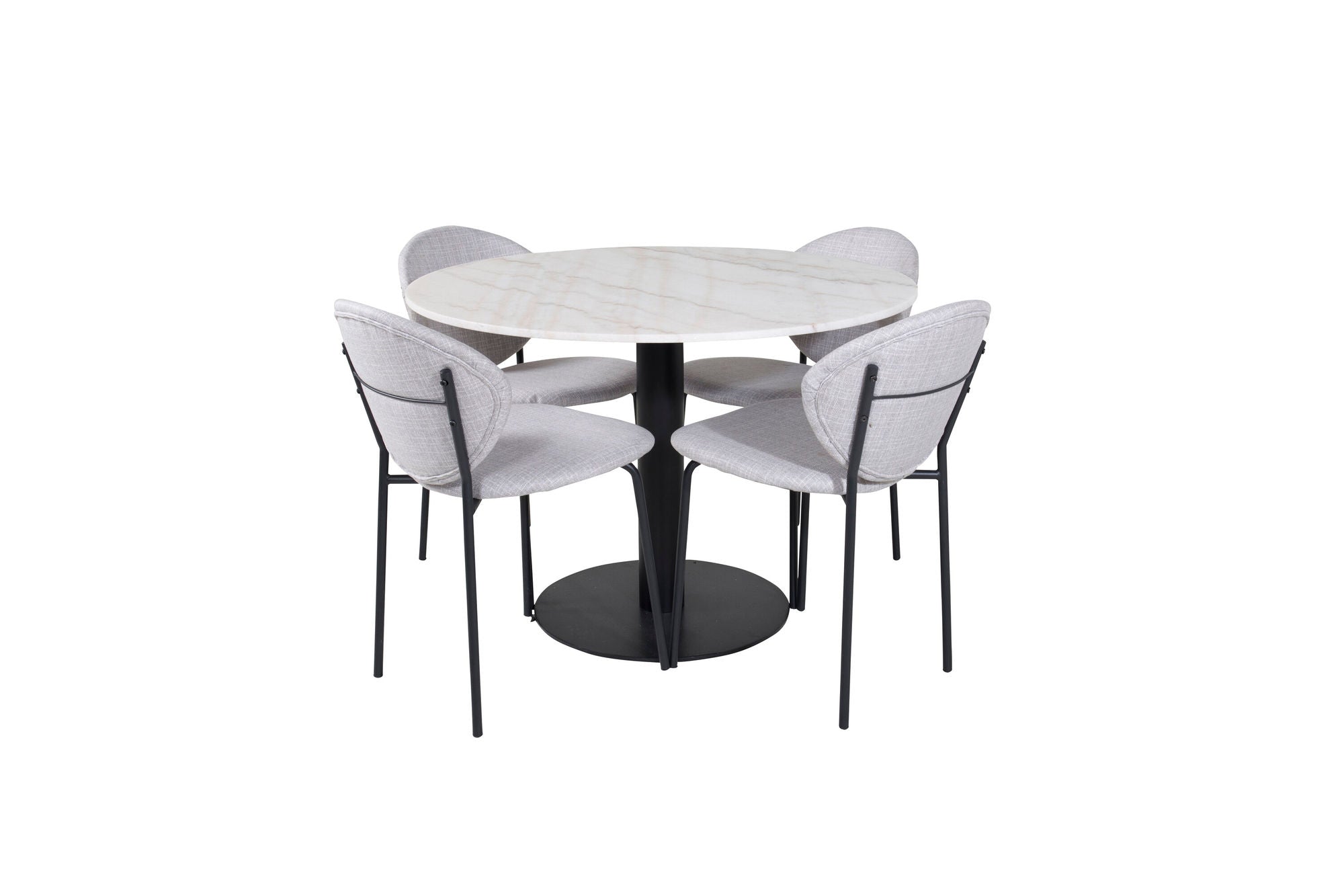 Venture Home Estelle rund spisebord ø106 H75 - White / Black+Vault Spisebordsstol - Black Legs - Grey Fabric_4