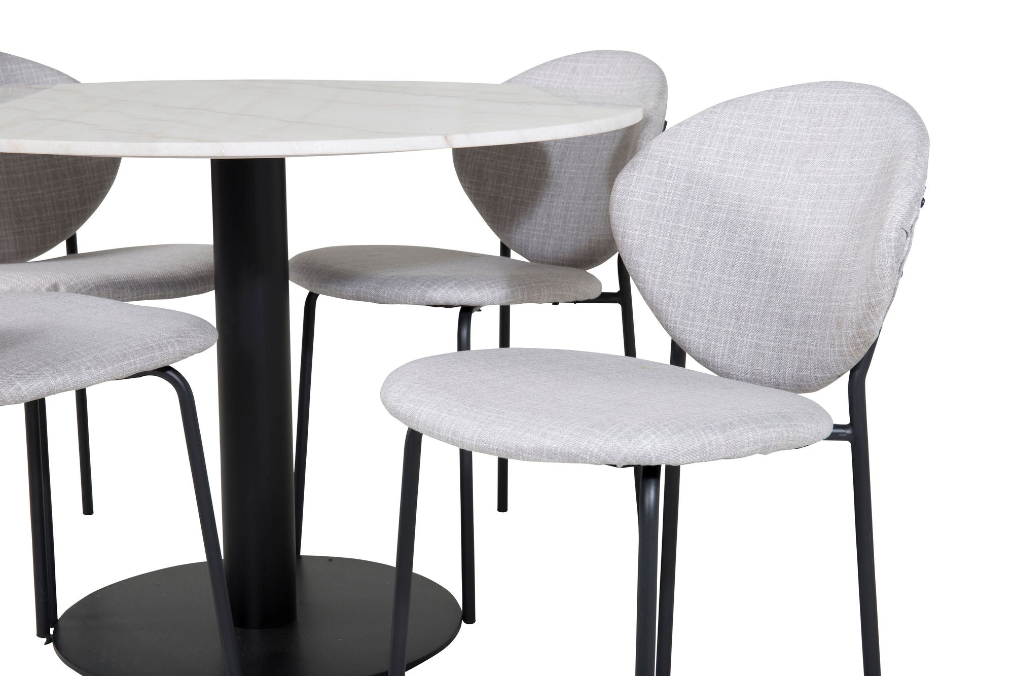 Venture Home Estelle rund spisebord ø106 H75 - White / Black+Vault Spisebordsstol - Black Legs - Grey Fabric_4