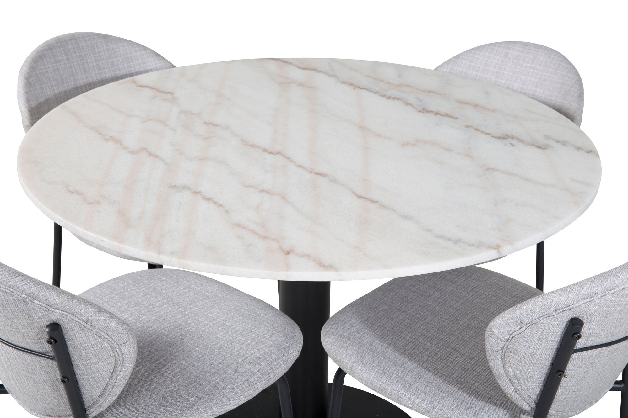 Venture Home Estelle rund spisebord ø106 H75 - White / Black+Vault Spisebordsstol - Black Legs - Grey Fabric_4