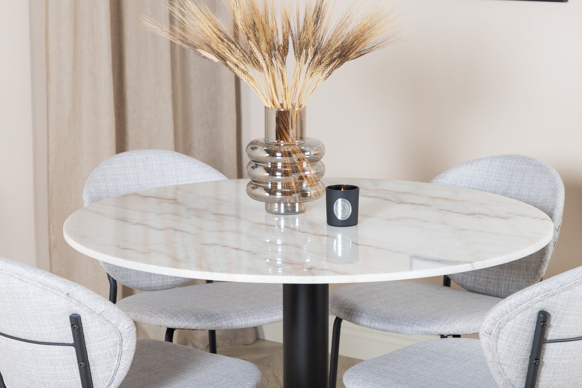 Venture Home Estelle rund spisebord ø106 H75 - White / Black+Vault Spisebordsstol - Black Legs - Grey Fabric_4