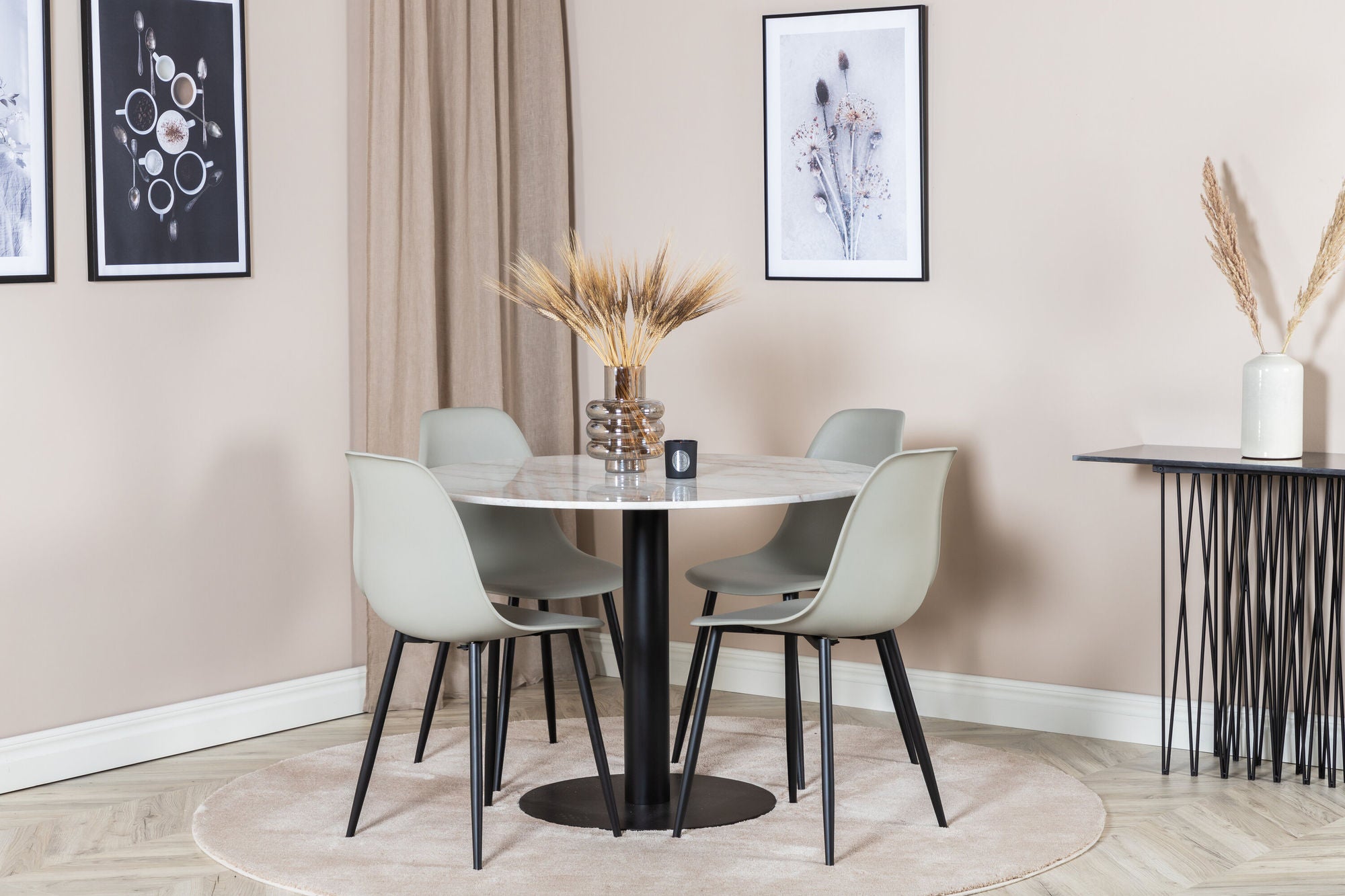 Venture Home Estelle rund spisebord ø106 H75 - White / Black+Polar Plastic Spisebordsstol - Black Legs / Grey Plastic_4