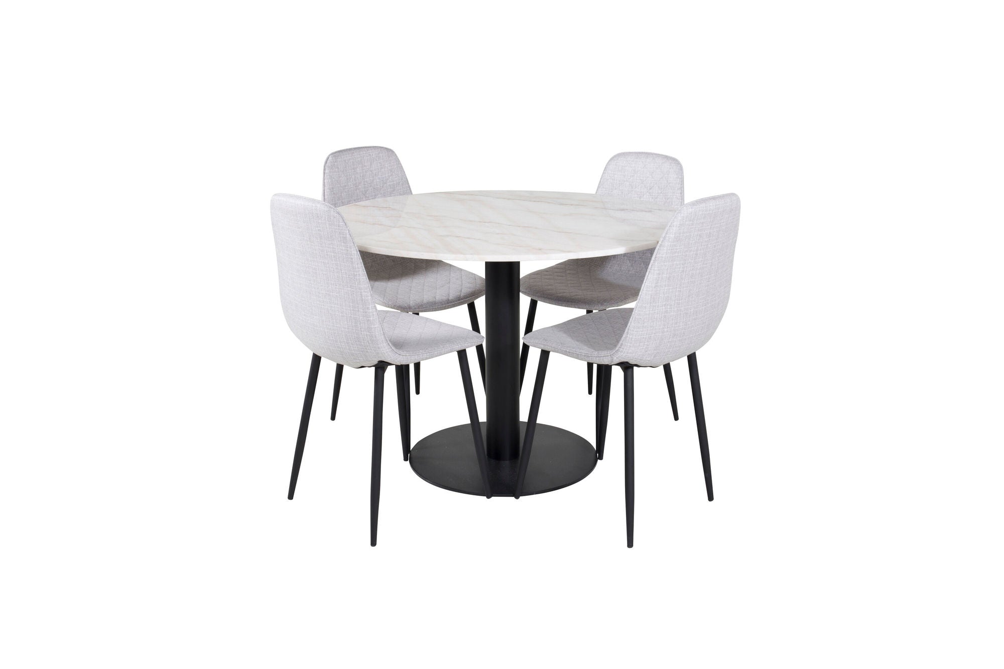 Venture Home Estelle rund spisebord ø106 H75 - White / Black+Polar Diamond Spisebordsstol - Black Legs - Grey Fabric_4