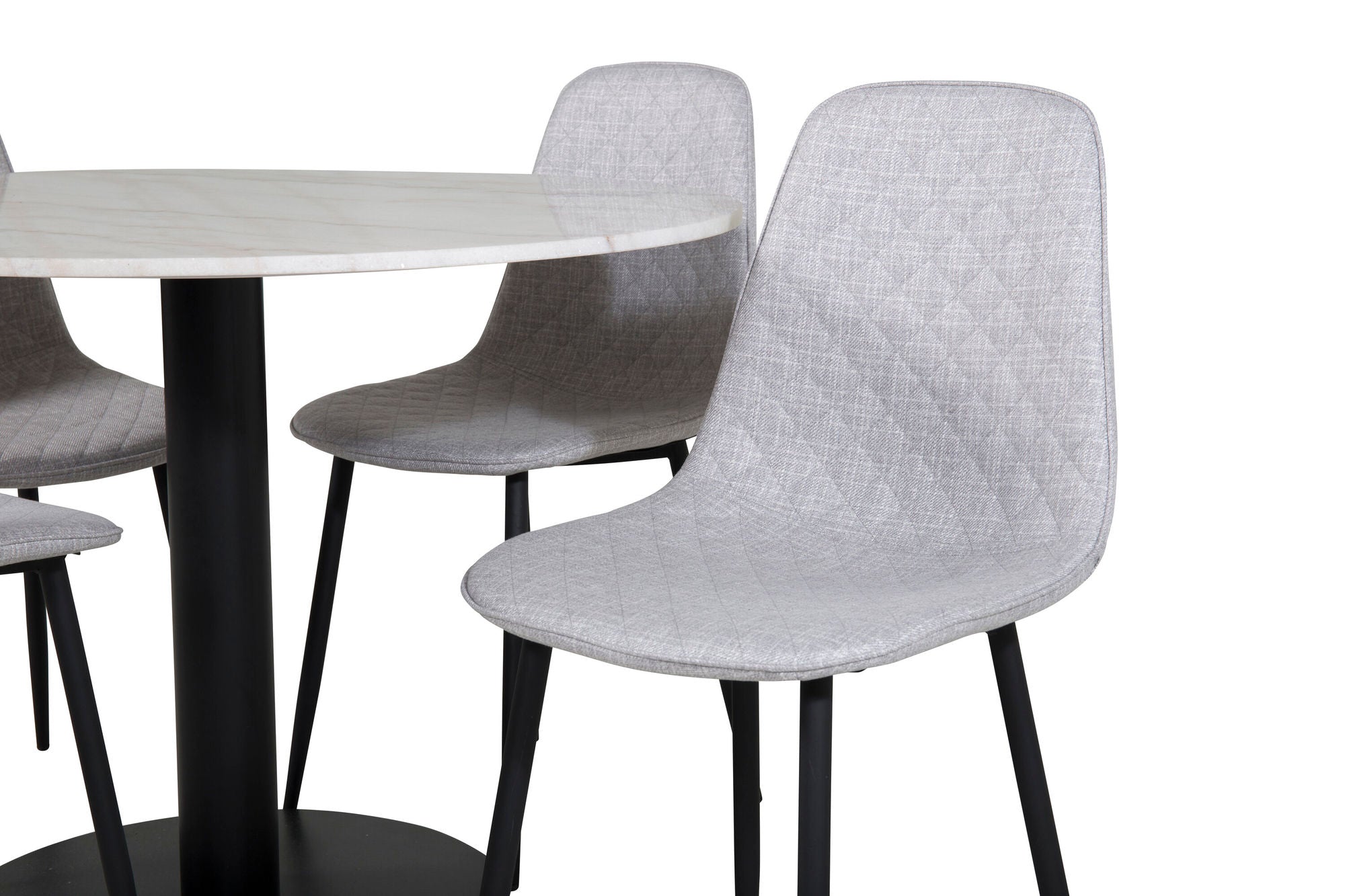 Venture Home Estelle rund spisebord ø106 H75 - White / Black+Polar Diamond Spisebordsstol - Black Legs - Grey Fabric_4