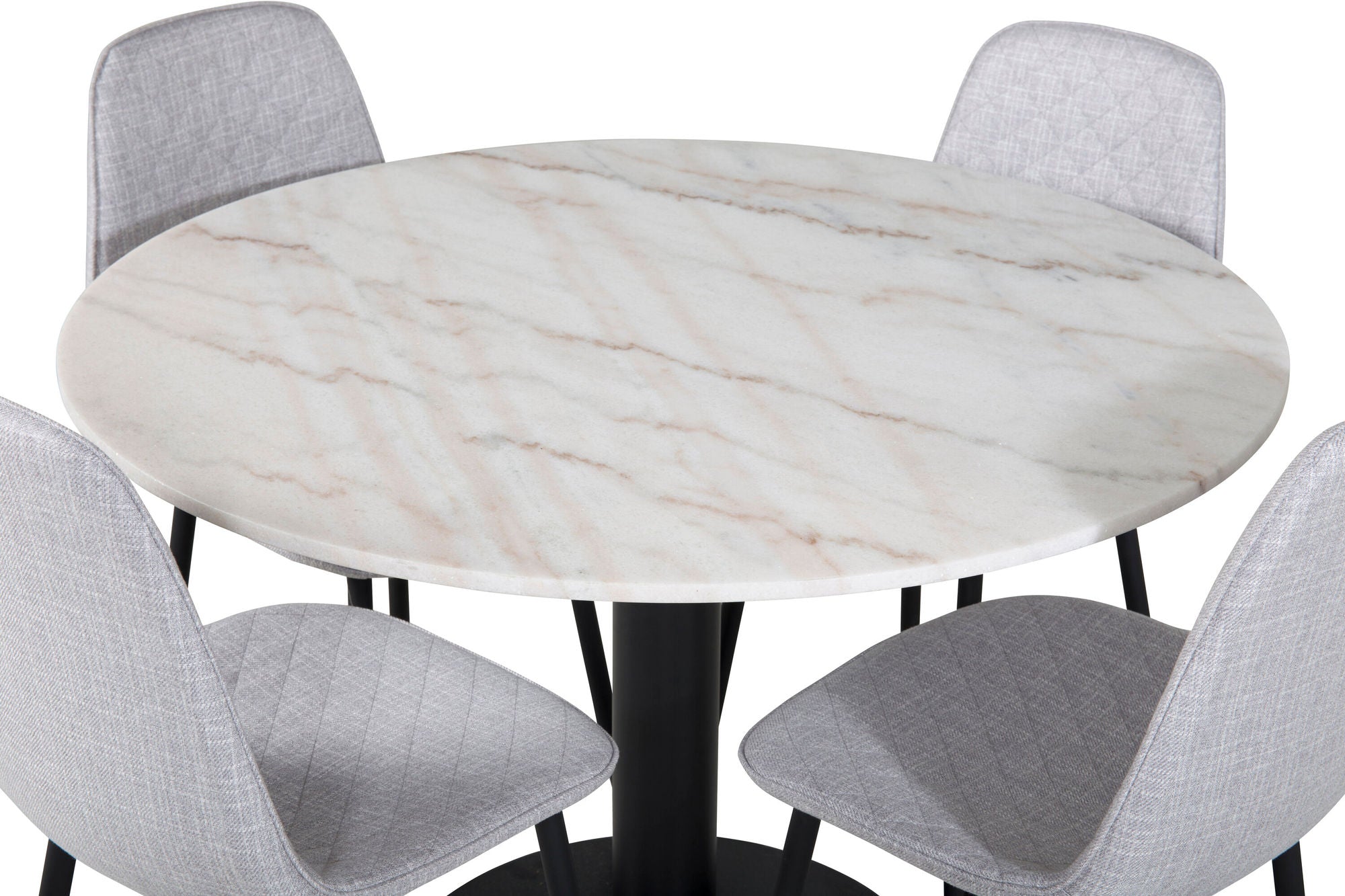 Venture Home Estelle rund spisebord ø106 H75 - White / Black+Polar Diamond Spisebordsstol - Black Legs - Grey Fabric_4