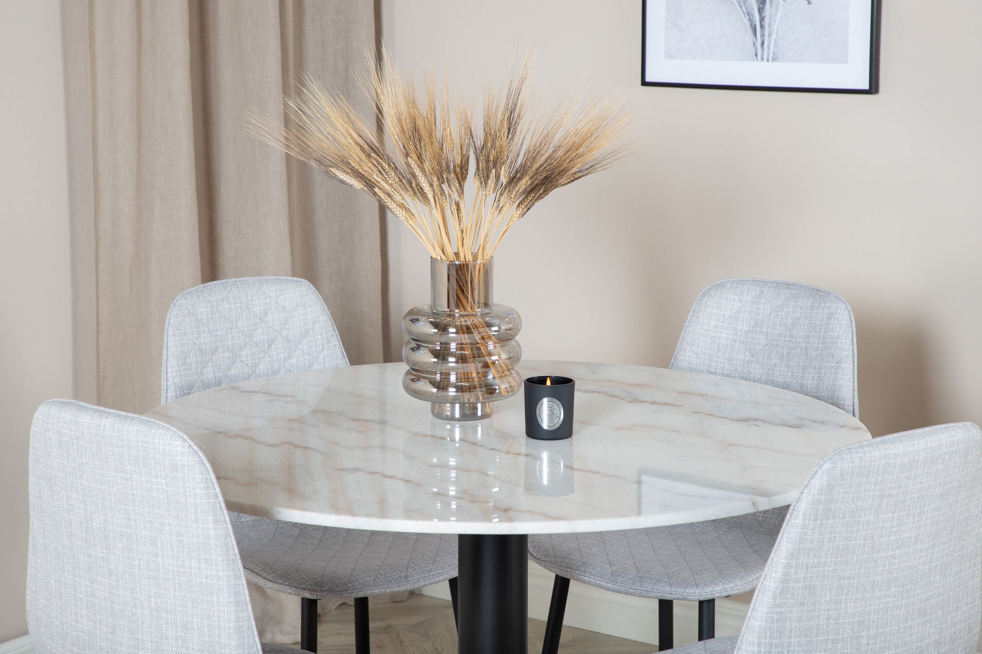 Venture Home Estelle rund spisebord ø106 H75 - White / Black+Polar Diamond Spisebordsstol - Black Legs - Grey Fabric_4