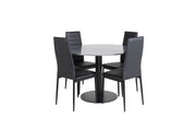 Venture Home Estelle rund spisebord ø106 H75 - Black / Black+Slim High Back Spisebordsstol - Black Legs - Black PU_4