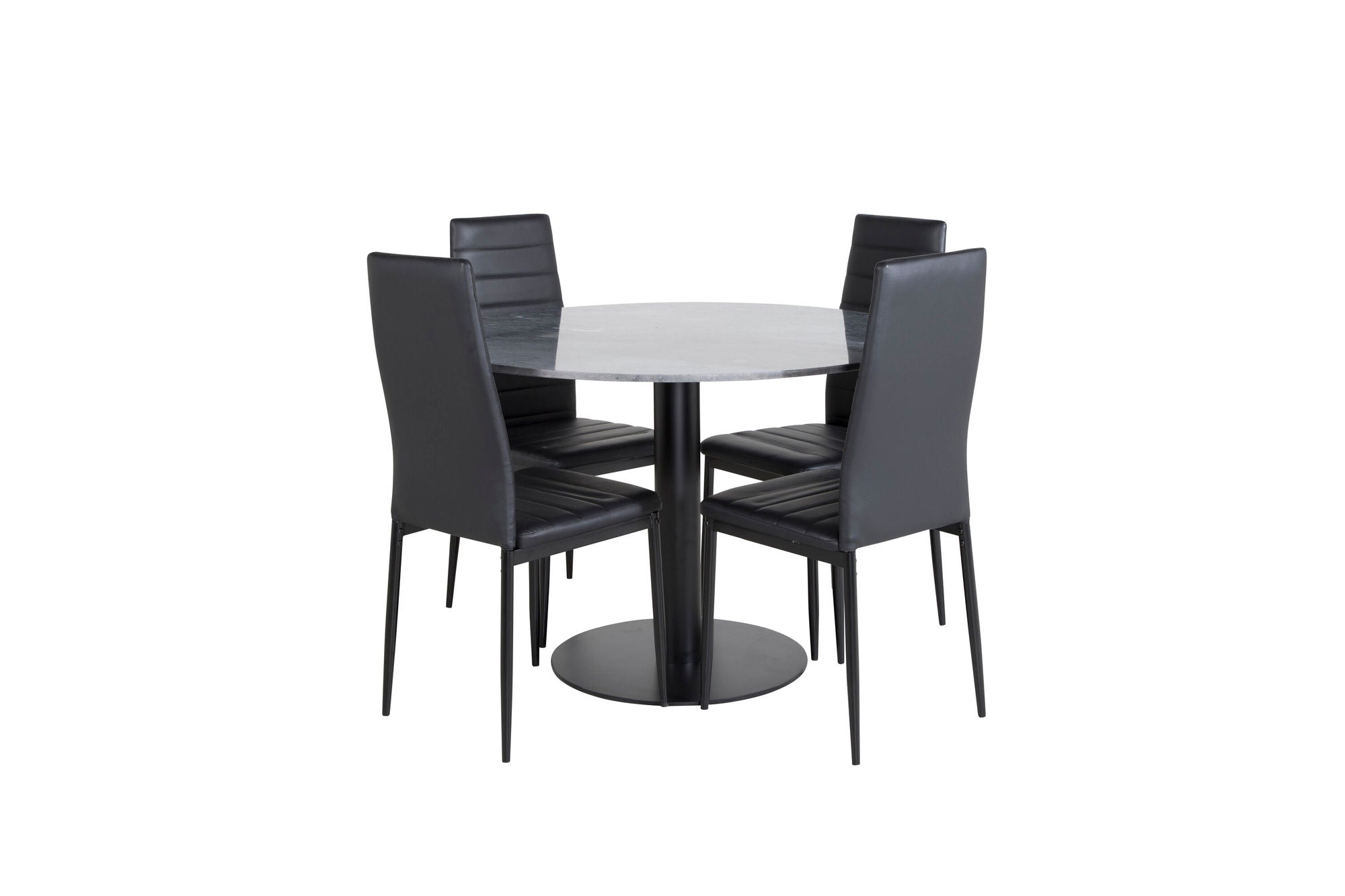 Venture Home Estelle rund spisebord ø106 H75 - Black / Black+Slim High Back Spisebordsstol - Black Legs - Black PU_4