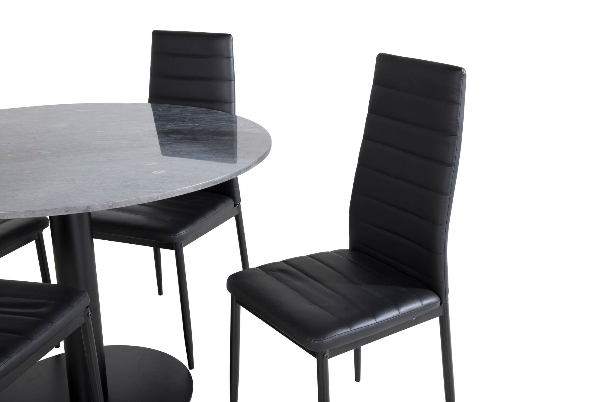 Venture Home Estelle rund spisebord ø106 H75 - Black / Black+Slim High Back Spisebordsstol - Black Legs - Black PU_4
